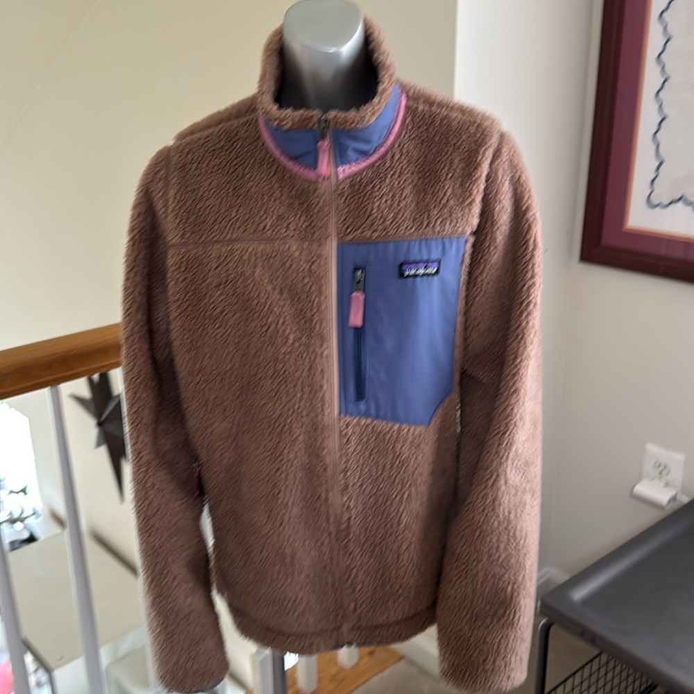 Patagonia Classic Retro-X Pampas Tan and Pink Full-Zip Jacket Size Large
